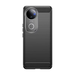 Microcase Vivo V50 5G ile Uyumlu Brushed Carbon Fiber Silikon Kılıf - Siyah AL3332
