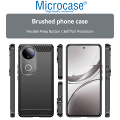 Microcase Vivo V50 5G ile Uyumlu Brushed Carbon Fiber Silikon Kılıf - Siyah AL3332