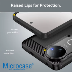Microcase Vivo V50 5G ile Uyumlu Brushed Carbon Fiber Silikon Kılıf - Siyah AL3332