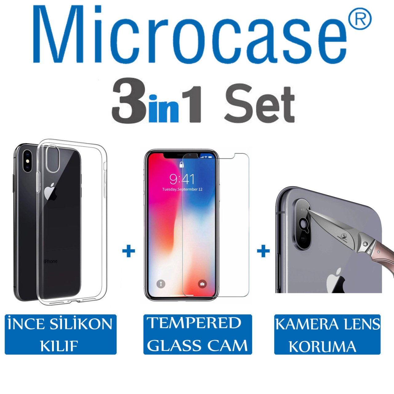 iPhone XS İnce Silikon Kılıf + CAM + Kamera Lens Koruyucu