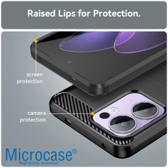 Microcase Oppo Reno 13F 5G ile Uyumlu Brushed Carbon Fiber Silikon Kılıf - Siyah AL3332