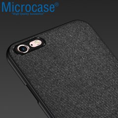 Microcase iPhone 6 - iPhone 6s Fabrik Serisi Kumaş ve Deri Desen Kılıf - Siyah