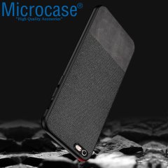 Microcase iPhone 6 - iPhone 6s Fabrik Serisi Kumaş ve Deri Desen Kılıf - Siyah