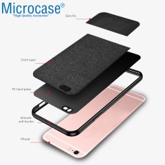 Microcase iPhone 6 - iPhone 6s Fabrik Serisi Kumaş ve Deri Desen Kılıf - Siyah