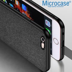 Microcase iPhone 6 - iPhone 6s Fabrik Serisi Kumaş ve Deri Desen Kılıf - Siyah