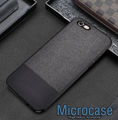 Microcase iPhone 6 - iPhone 6s Fabrik Serisi Kumaş ve Deri Desen Kılıf - Siyah