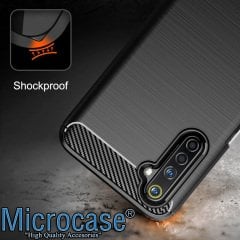 Microcase Realme 6 Brushed Carbon Fiber Silikon Kılıf - Siyah