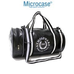 Microcase Unisex Suni Deri El Tutacaklı ve Omuz Askılıklı 2 Gözlü Geniş Hacimli Seyahat Fitness ve Spor Çantası Siyah AL4348