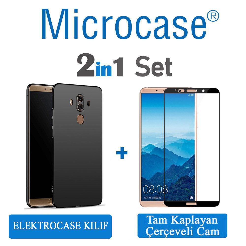 Huawei Mate 10 Pro Elektrocase Silikon Kılıf + Tam Kaplayan Cam
