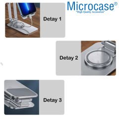 Microcase 360 Derece Dönerli Uzayabilir Masaüstü Telefon Tablet Tutucu Metal Stand - K50 AL3758 Koyu Gri