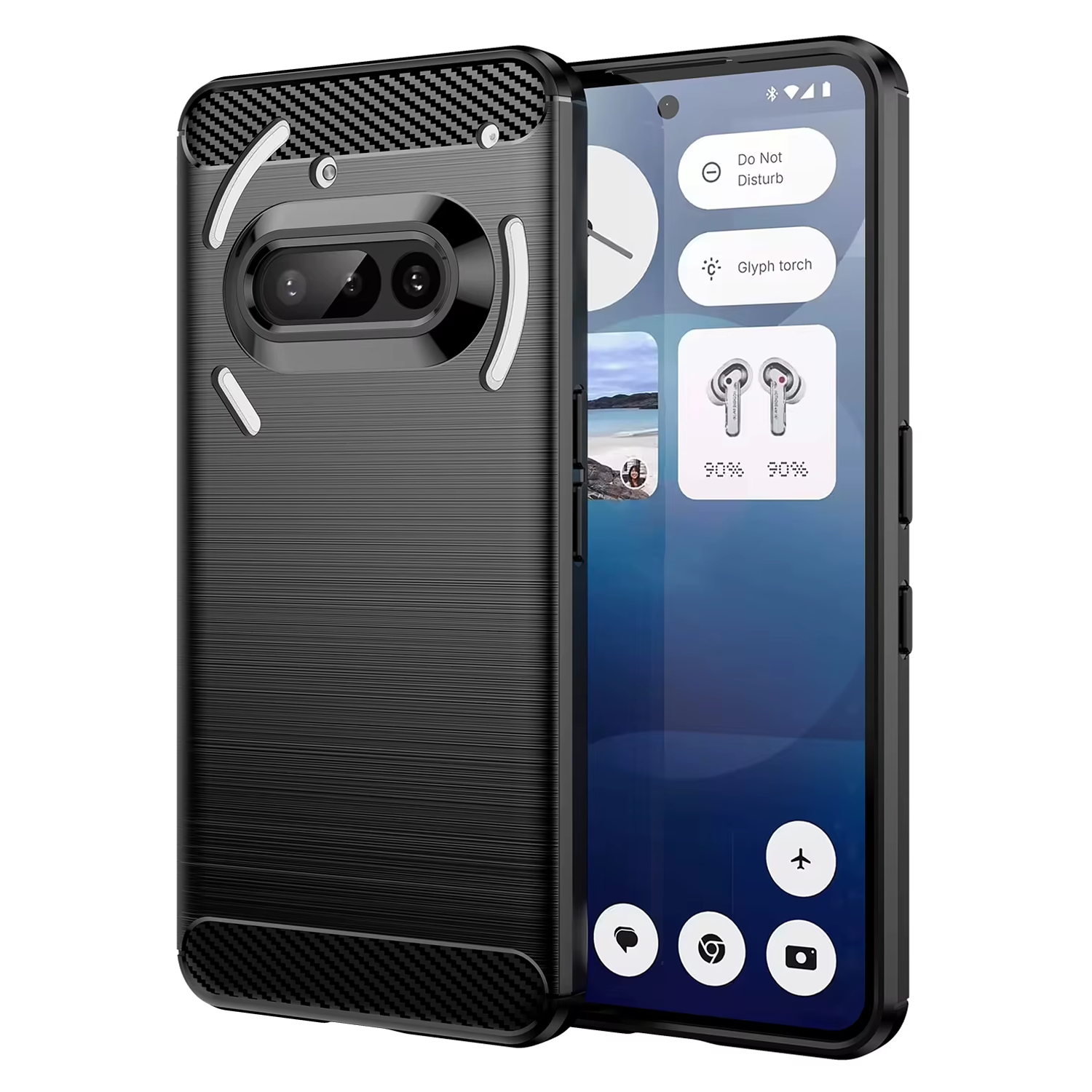 Microcase Nothing Phone 3A ile Uyumlu Brushed Carbon Fiber Silikon Kılıf - Siyah AL3332