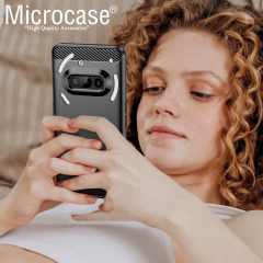 Microcase Nothing Phone 3A ile Uyumlu Brushed Carbon Fiber Silikon Kılıf - Siyah AL3332