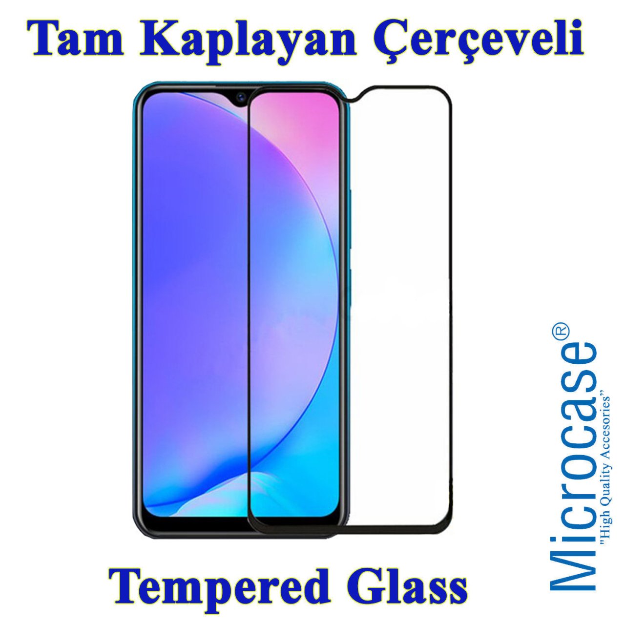 Microcase Oppo Reno Z Tam Kaplayan Çerçeveli Tempered Cam - Siyah