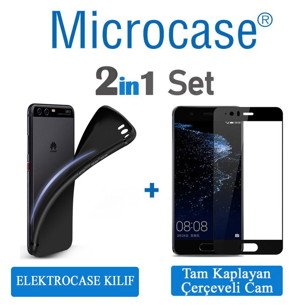 Huawei P10 Elektrocase Silikon Kılıf + Tam Kaplayan Cam