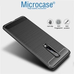 Microcase OnePlus 8 Brushed Carbon Fiber Silikon Kılıf - Siyah
