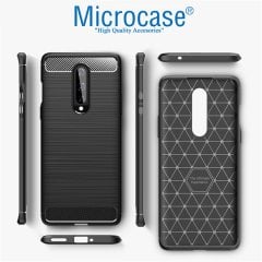 Microcase OnePlus 8 Brushed Carbon Fiber Silikon Kılıf - Siyah