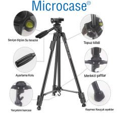 Microcase NP-3180S Bluetooth Kumandalı Kamera DSLR Telefon Tutuculu Tripod 129cm  - AL4646