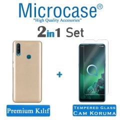 Microcase Alcatel 3x 2019 Premium Matte Silikon Kılıf + Tempered Glass Cam Koruma