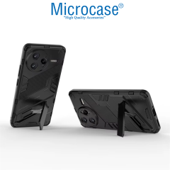 Microcase Xiaomi Poco F7 Pro/ K80 Matrix Serisi Armor Standlı Perfect Koruma Kılıf - Siyah Al3416