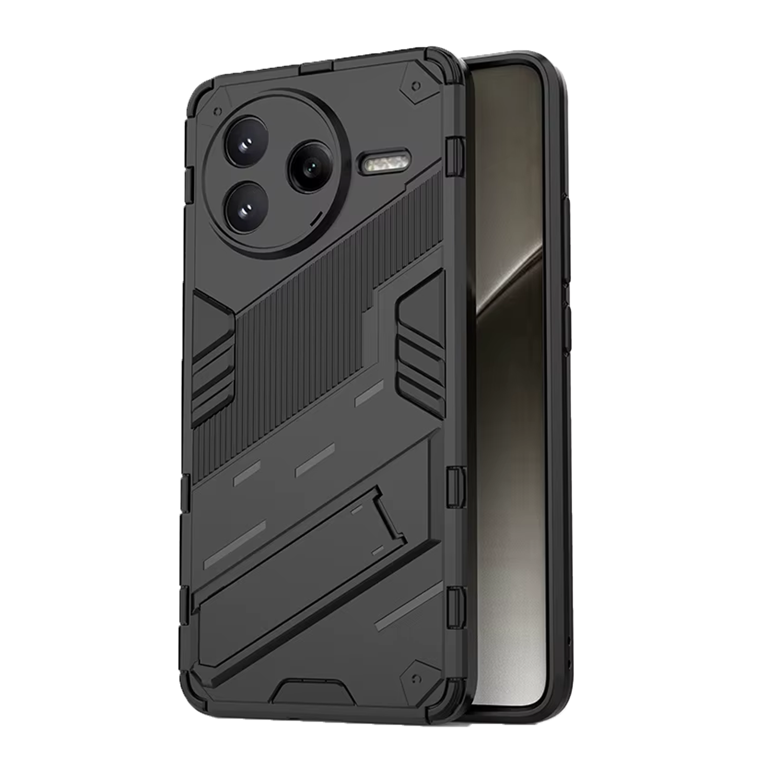 Microcase Xiaomi Poco F7 Pro/ K80 Matrix Serisi Armor Standlı Perfect Koruma Kılıf - Siyah Al3416