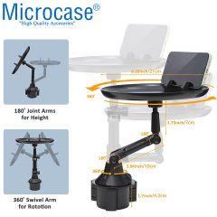 Microcase Araç İçi Bardaklıktan Monte Ayarlanabilir Yiyecek İçecek Sehpası ve Telefon Tutucu - AL2997