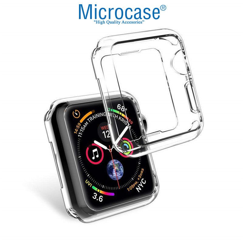 Microcase Apple Watch Seri 5 40 mm Önü Açık Tasarım Silikon Kılıf - Şeffaf
