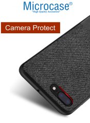 Microcase iPhone 7 Plus Fabrik Serisi Kumaş ve Deri Desen Kılıf - Siyah