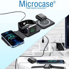 Microcase Iphone Watch ile uyumlu Manyetik Katlanabilir 30W 3in1 Kablosuz Şarj Standı-AL4075