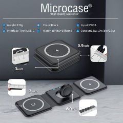 Microcase Iphone Watch ile uyumlu Manyetik Katlanabilir 30W 3in1 Kablosuz Şarj Standı-AL4075
