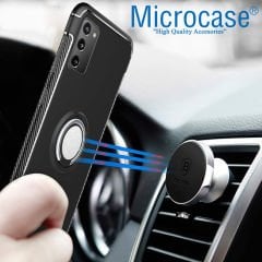 Microcase Samsung Galaxy Note 20 Yüzük standlı Armor Silikon Kılıf - Siyah