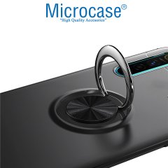 Microcase Realme XT Focus Serisi Yüzük Standlı Silikon Kılıf - Siyah + Nano Esnek Ekran Koruma Filmi