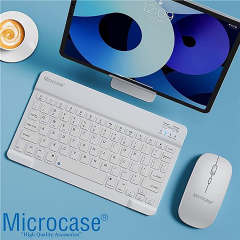 Microcase Lenovo Tab Plus TB351FU ile uyumlu Türkçe Bluetooth Klavye+Mouse+Tablet Standı Beyaz AL5166
