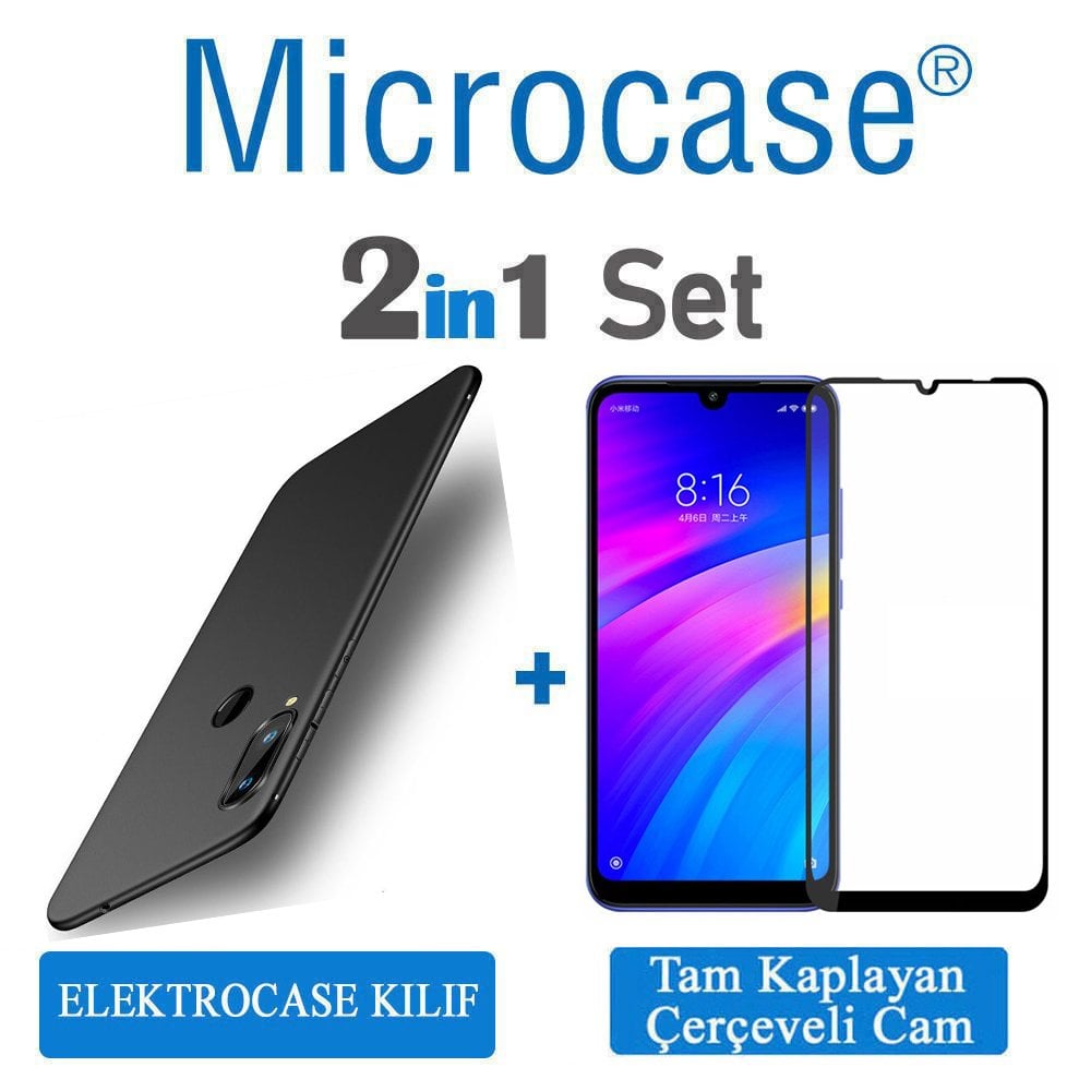 Xiaomi Redmi 7 Elektrocase Silikon Kılıf + Tam Kaplayan Cam