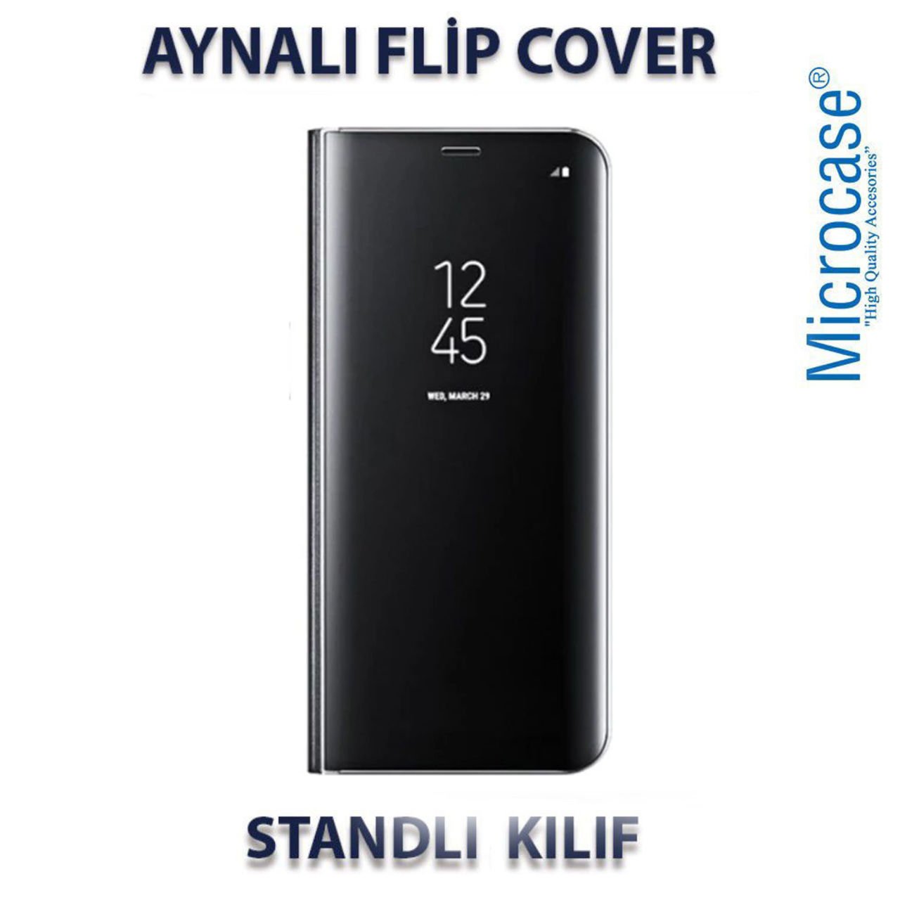 Microcase Xiaomi Redmi 8 Aynalı Kapak Clear View Flip Cover Mirror Kılıf - Siyah