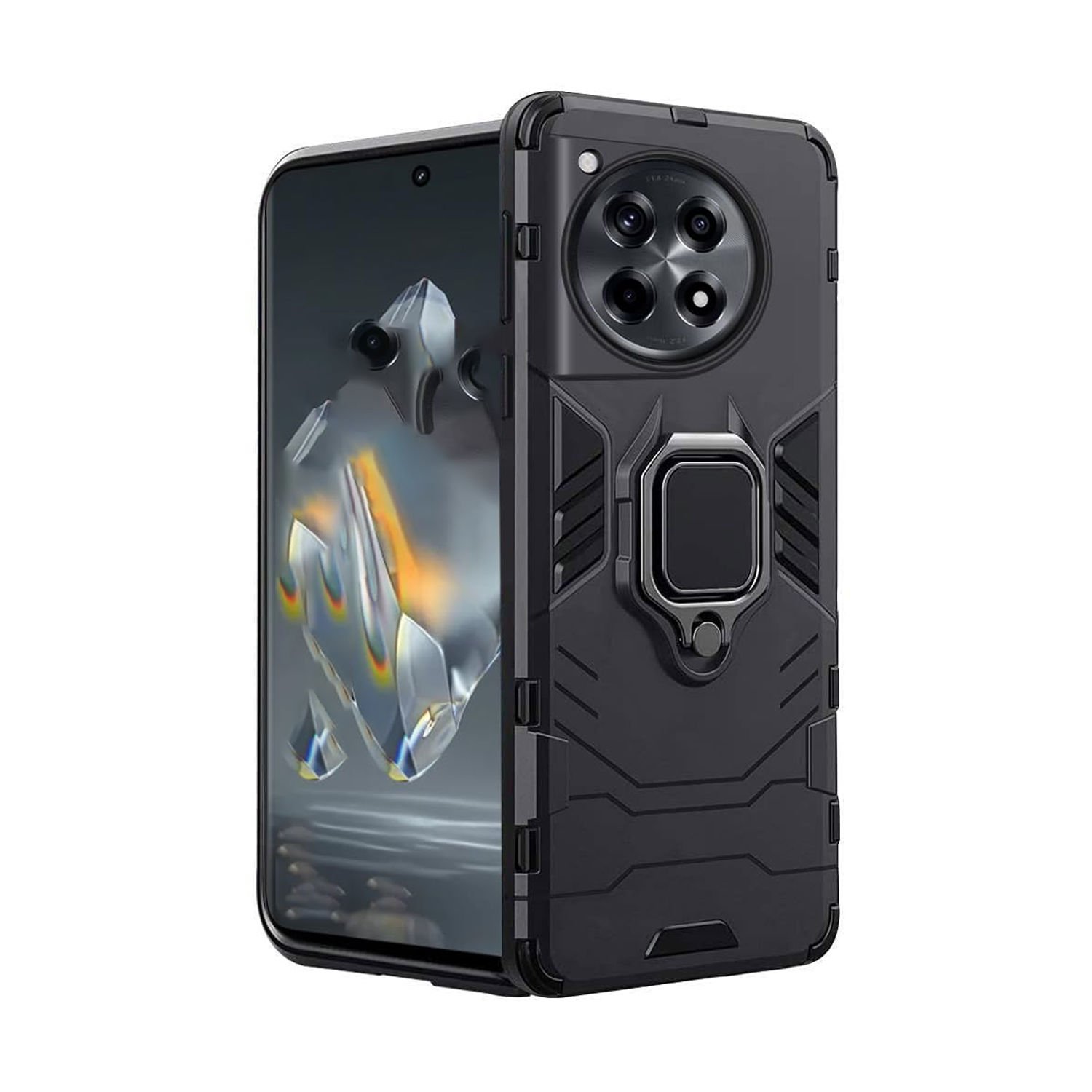 Microcase OnePlus 12r/OnePlus Ace 3 Batman Serisi Yüzük Standlı Armor Kılıf - Siyah AL3349