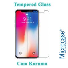 Microcase iPhone X - iPhone XS Fabrik Serisi Kumaş ve Deri Desen Kılıf - Siyah + Tempered Glass Cam Koruma