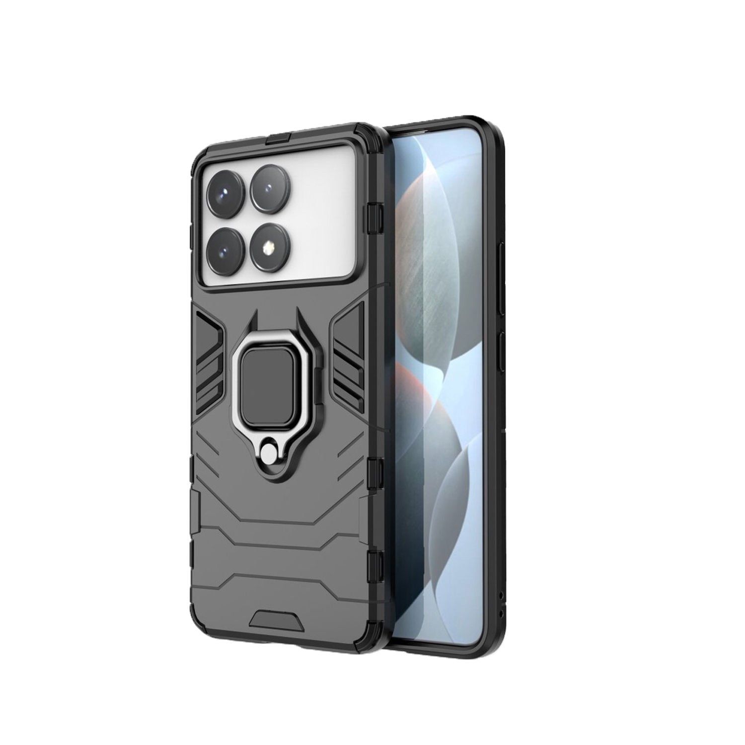 Microcase Xiaomi Poco F6 Pro / Redmi K70 Pro Batman Serisi Yüzük Standlı Armor Kılıf - Siyah AL3349