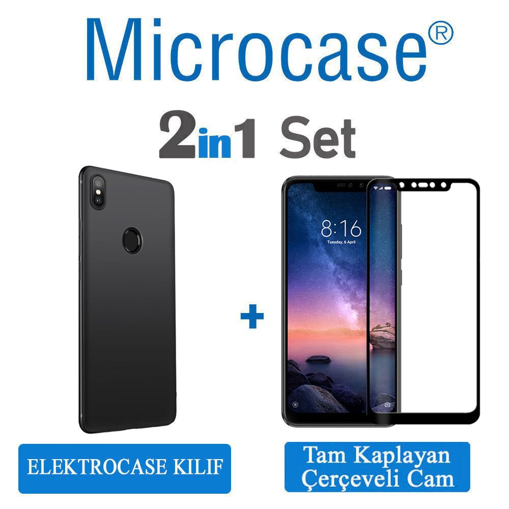 Xiaomi Redmi Note 6 Pro Elektrocase Silikon Kılıf+Tam Kaplar Cam