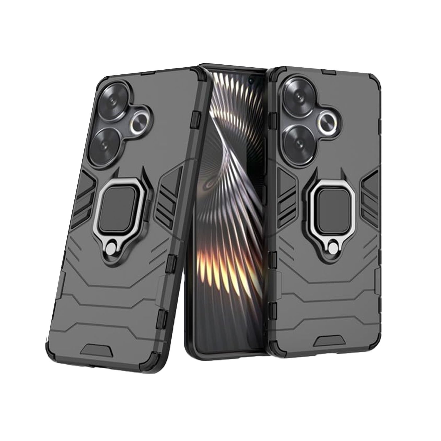 Microcase Xiaomi Redmi 13 4G Batman Serisi Yüzük Standlı Armor Kılıf - Siyah AL3349