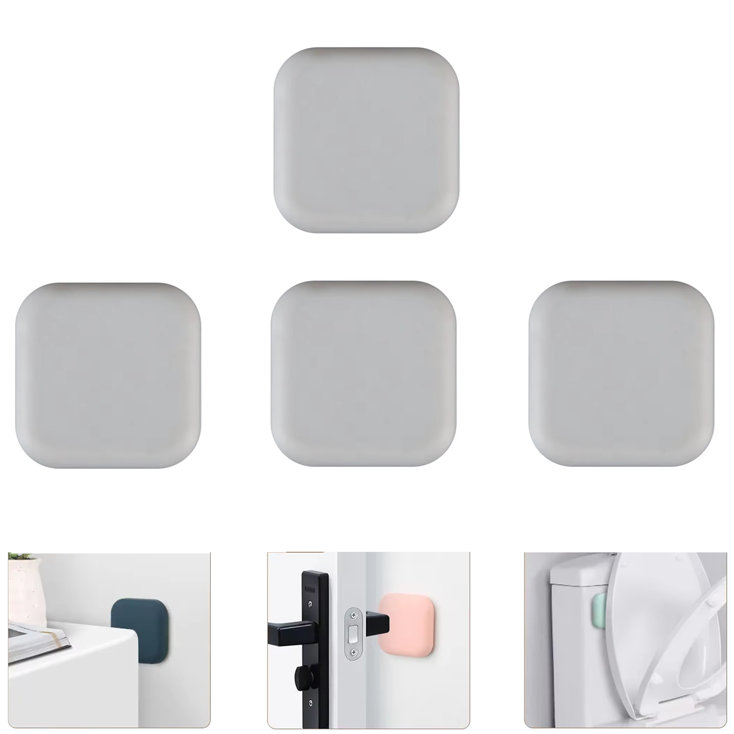 Microcase Darbe Önleyici Yapışkanlı Silikon Kapı Kolu Stoperi Tamponu Kare Tasarım - AL5004 4 Adet