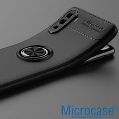 Microcase Huawei Mate 40 Lite Focus Serisi Yüzük Standlı Silikon Kılıf - Siyah