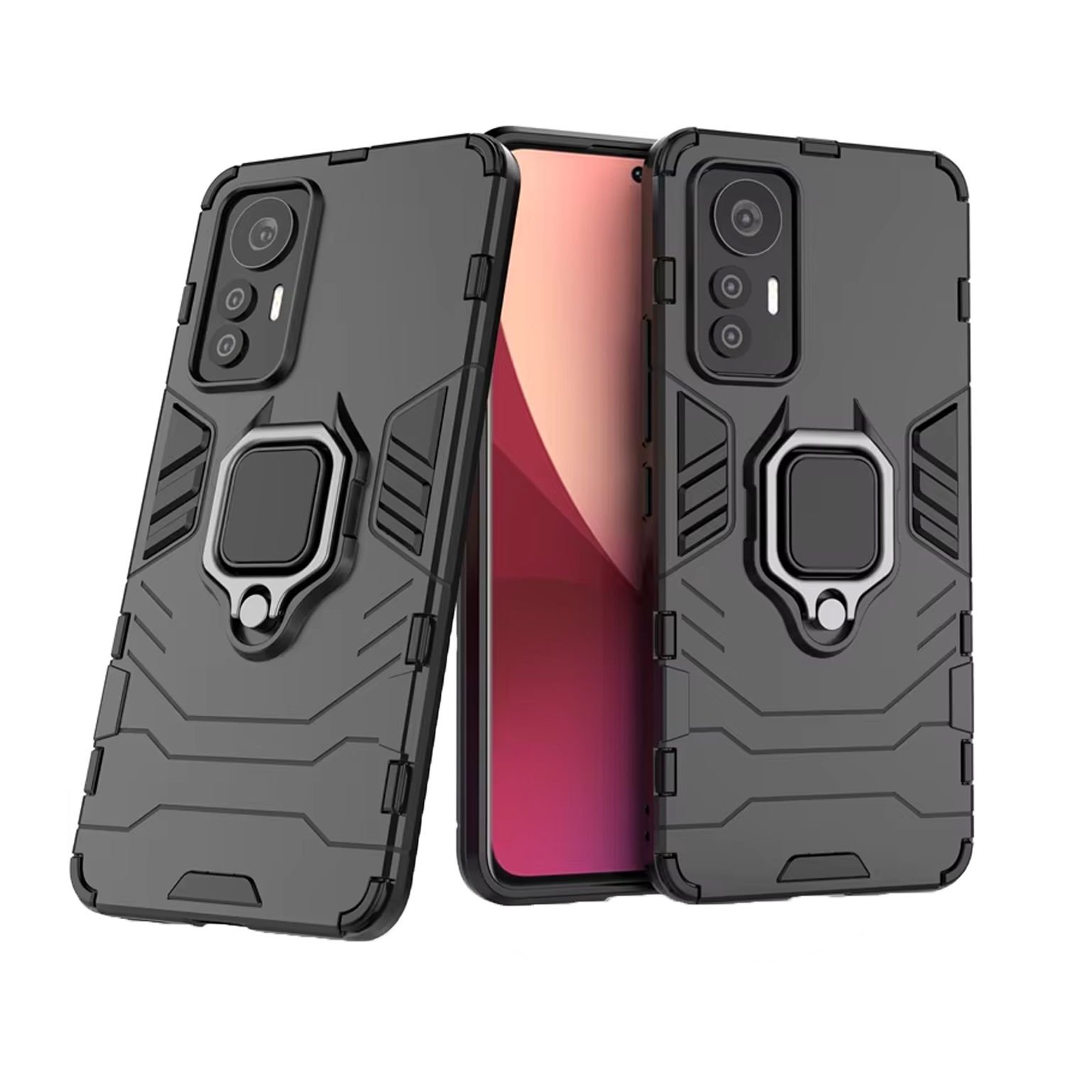 Microcase Xiaomi Redmi 12 Lite Batman Serisi Yüzük Standlı Armor Kılıf - Siyah AL3349