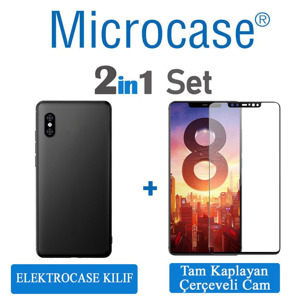 Xiaomi Mi 8 Explorer Elektrocase Silikon Kılıf + Tam Kaplayan Cam