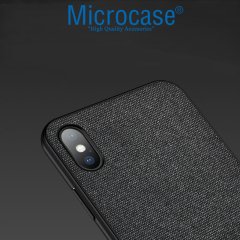 Microcase iPhone XS MAX Fabrik Serisi Kumaş ve Deri Desen Kılıf - Siyah