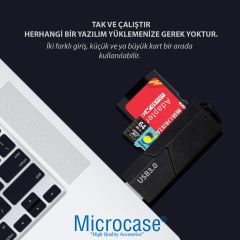 Microcase USB 3.0 Çift Yuvalı Sürgülü Kapaklı 512 GB Destekli TF / SD Kart Okuyucu AL4475