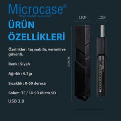Microcase USB 3.0 Çift Yuvalı Sürgülü Kapaklı 512 GB Destekli TF / SD Kart Okuyucu AL4475