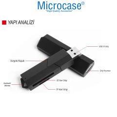 Microcase USB 3.0 Çift Yuvalı Sürgülü Kapaklı 512 GB Destekli TF / SD Kart Okuyucu AL4475