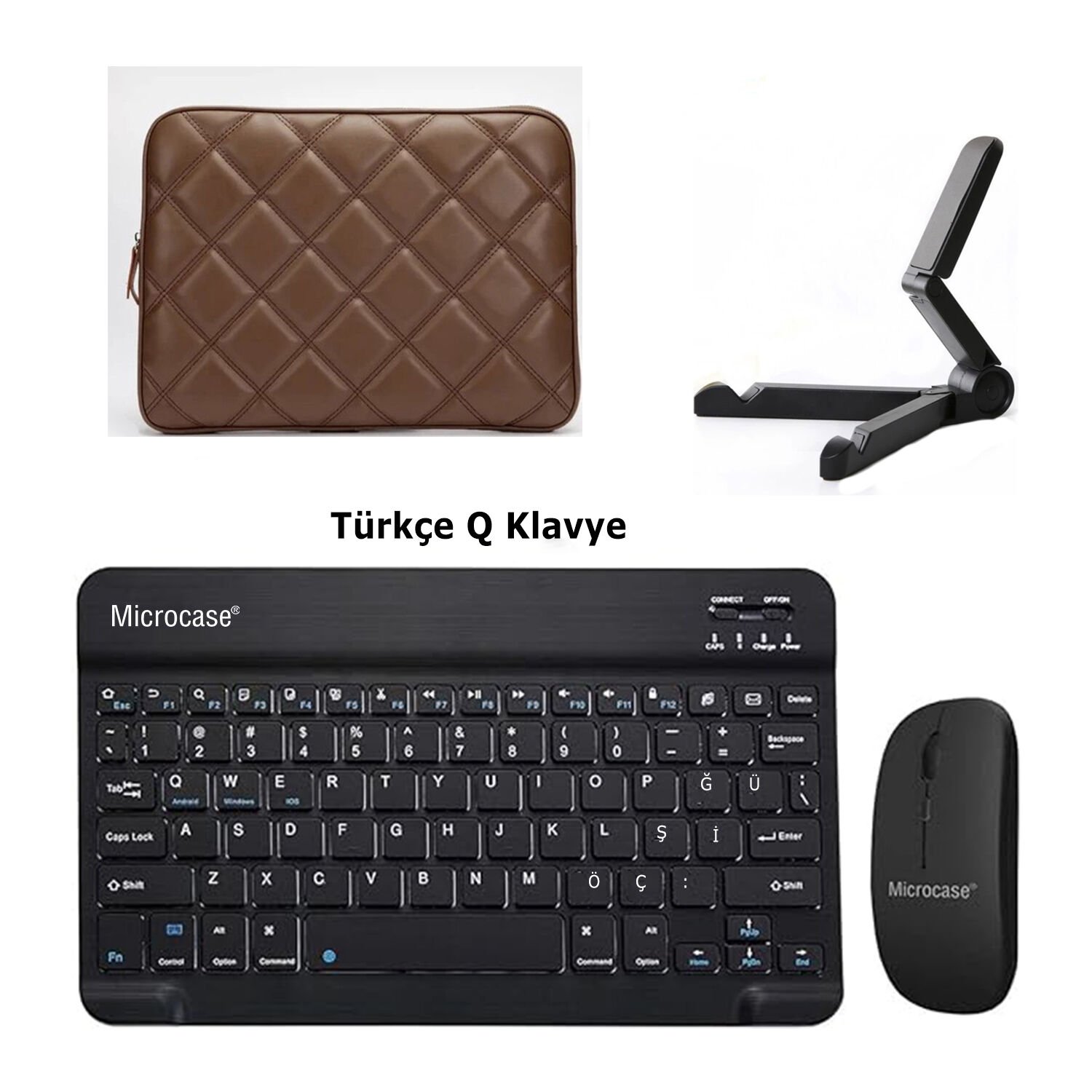 Microcase Lenovo Tab P12 TB370FU 12.7 inch Tablet Çanta+Türkçe Bluetooth Klavye+Mouse+Tablet Standı-AL8124