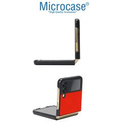 Microcase Samsung Galaxy Z Flip 3 için Deri Desenli Plastik Koruma Kılıf - Kırmızı