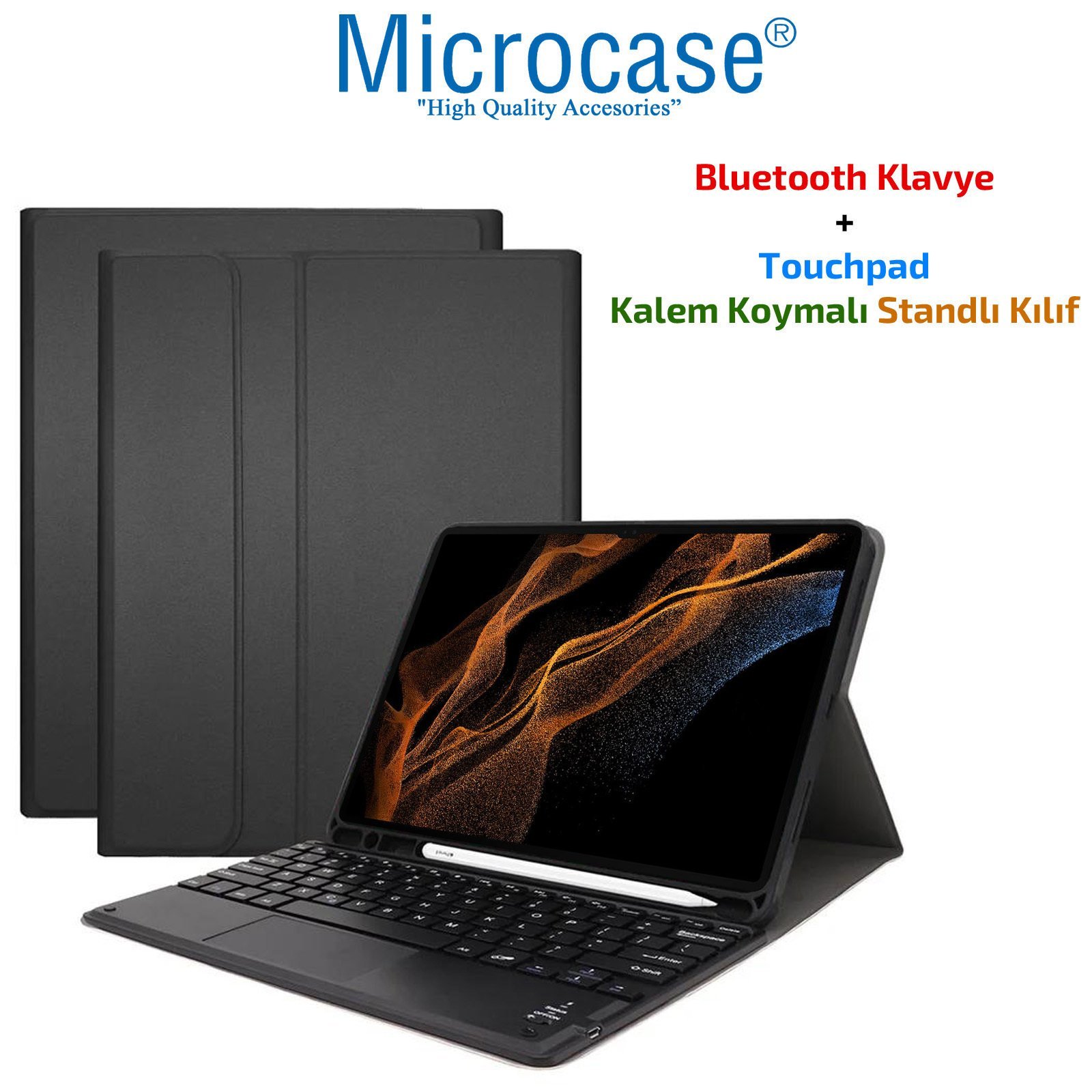 Microcase Samsung Galaxy Tab S8 Ultra X900 14.6 inch Bluetooth Klavye + Touchpad Kalem Koymalı Standlı Kılıf - BKK3